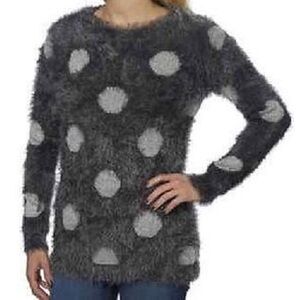 Joseph A Eyelash Soft Cozy Polka Dot Gray Sweater